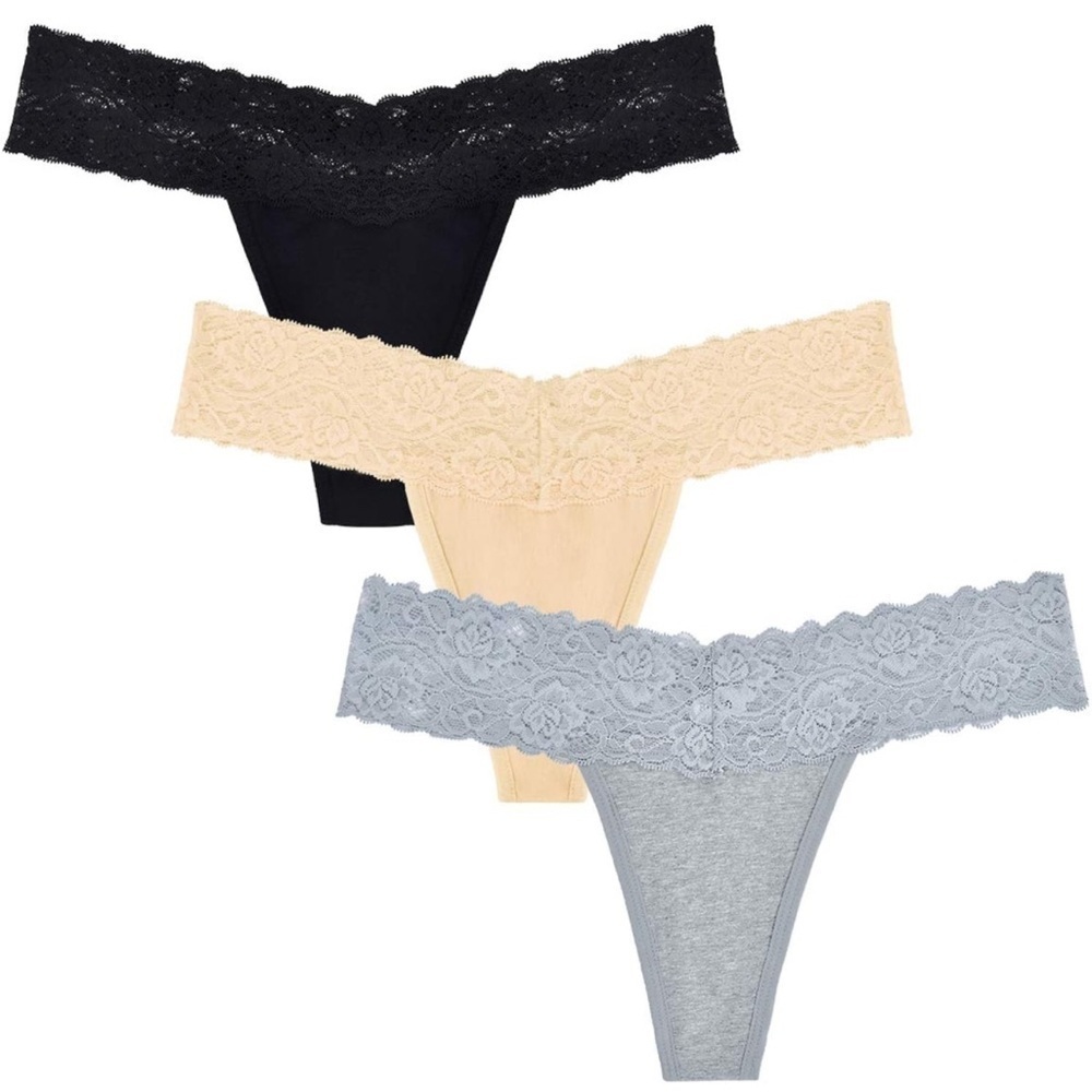 NWT SILK Lace see through T Back Low Cheeky panties 3 pack thong